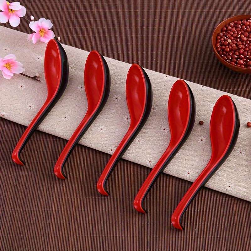 5pcs Japanese-Style Melamine Soup Spoons Durable Non-Stick Easy-to-Clean Perfect for Ramen