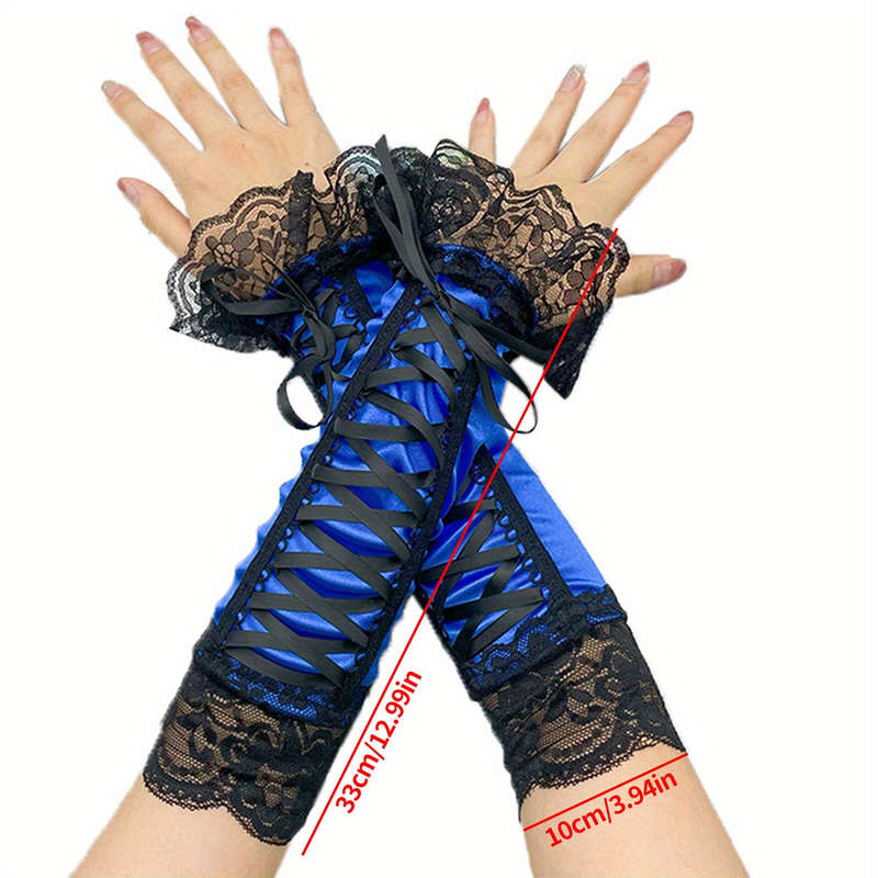 1 Pair Rose Red Elegant Black Lace Gloves
