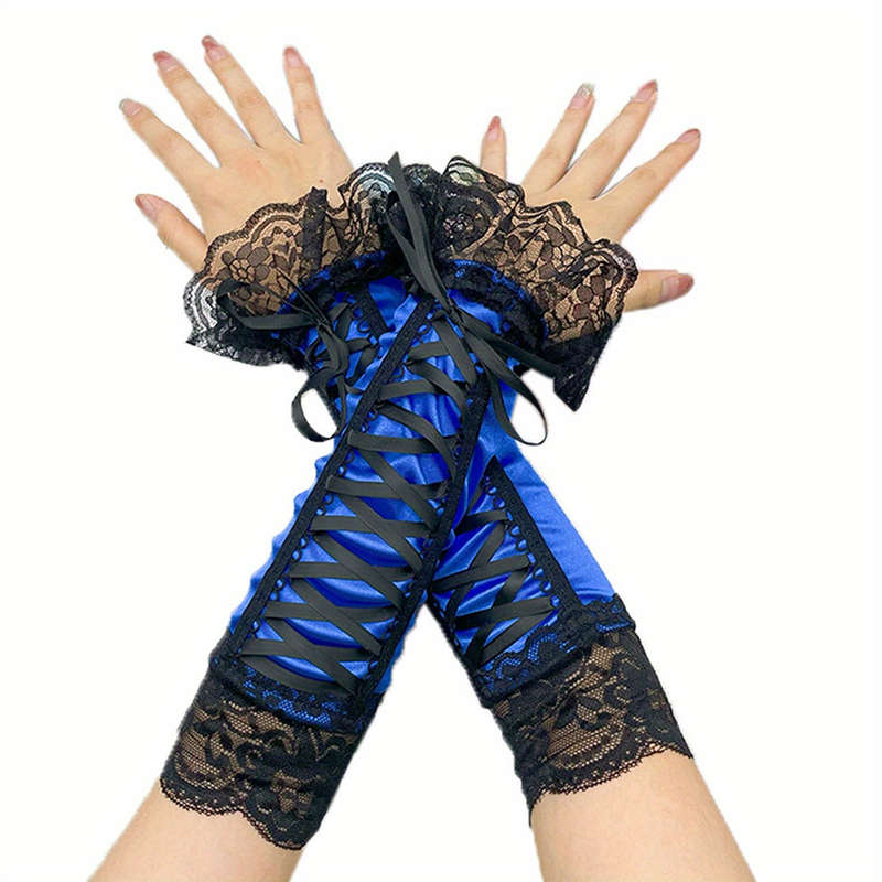 1 Pair Rose Red Elegant Black Lace Gloves