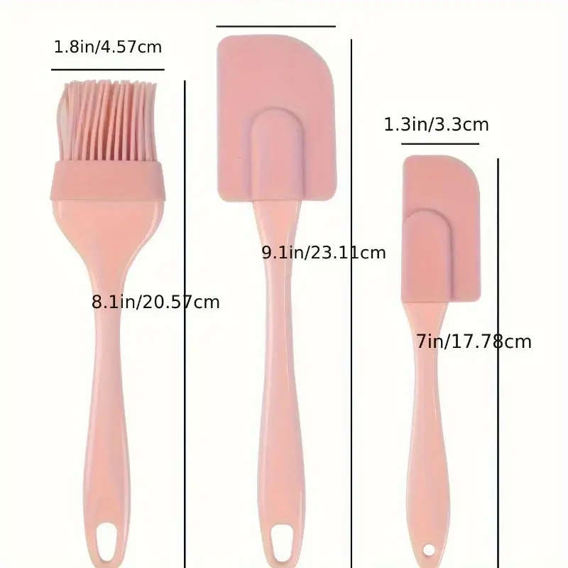 3pcs Silicone Spatula Pastry Brush Set Heat Resistant Food Safe Kitchen Baking Tools for Cooking and