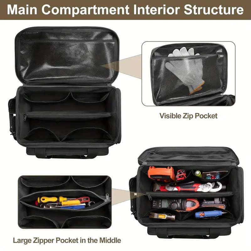 1pc 14inch Durable Fabric Tool Bag for Men Anti-Abrasion Base Multi-Purpose Organizer for Electricia