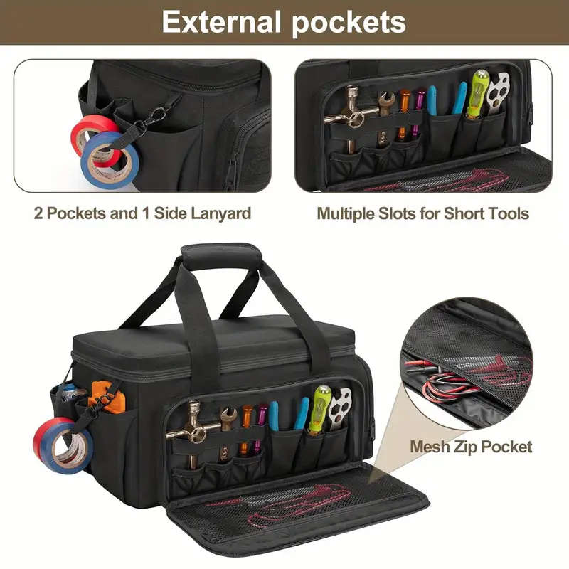 1pc 14inch Durable Fabric Tool Bag for Men Anti-Abrasion Base Multi-Purpose Organizer for Electricia