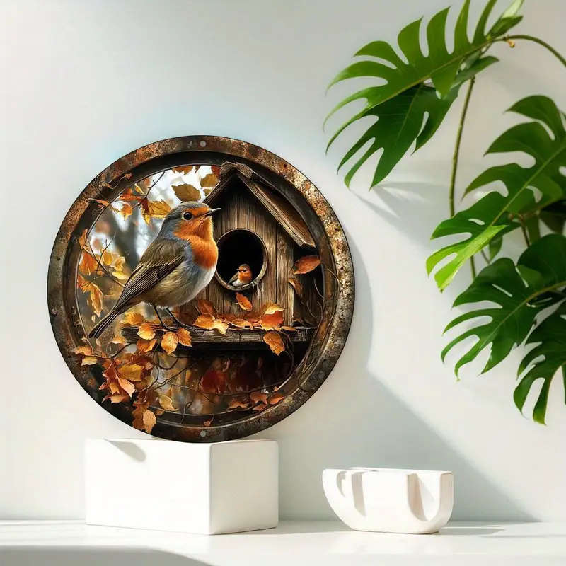 1pc Vintage Robin Bird Metal Aluminum Sign 20.32x20.32cm Decorative Wall Art Plaque for Home Kitchen