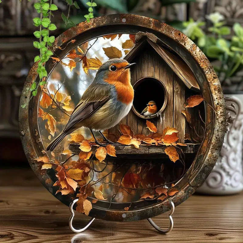 1pc Vintage Robin Bird Metal Aluminum Sign 20.32x20.32cm Decorative Wall Art Plaque for Home Kitchen