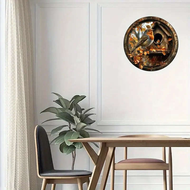 1pc Vintage Robin Bird Metal Aluminum Sign 20.32x20.32cm Decorative Wall Art Plaque for Home Kitchen