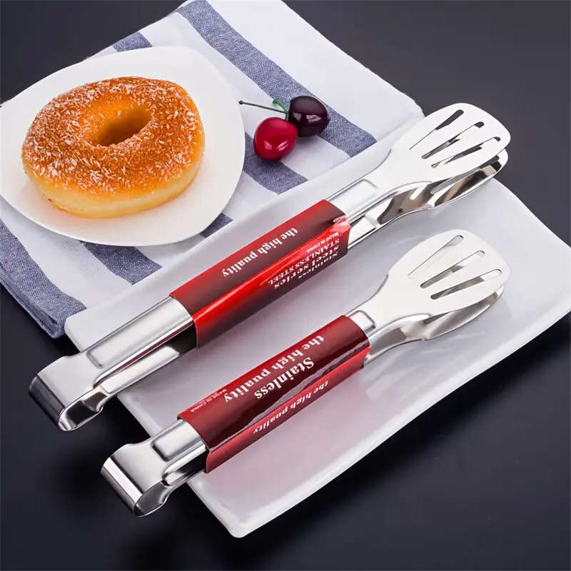 4pcs Stainless Steel Tongs Set Uncharged Sturdy Food Serving Clips for Bread BBQ Salad Home Restaura