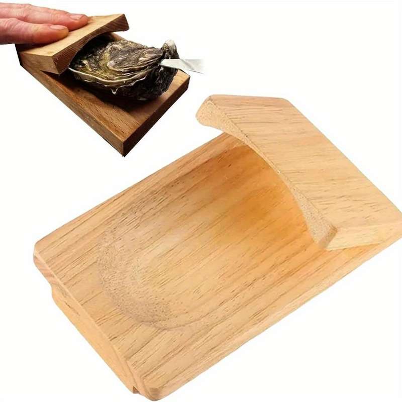 1pc Sturdy Wooden Oyster Shucking Holder with Safety Hand Guard Durable Kitchen Tool for Effortle