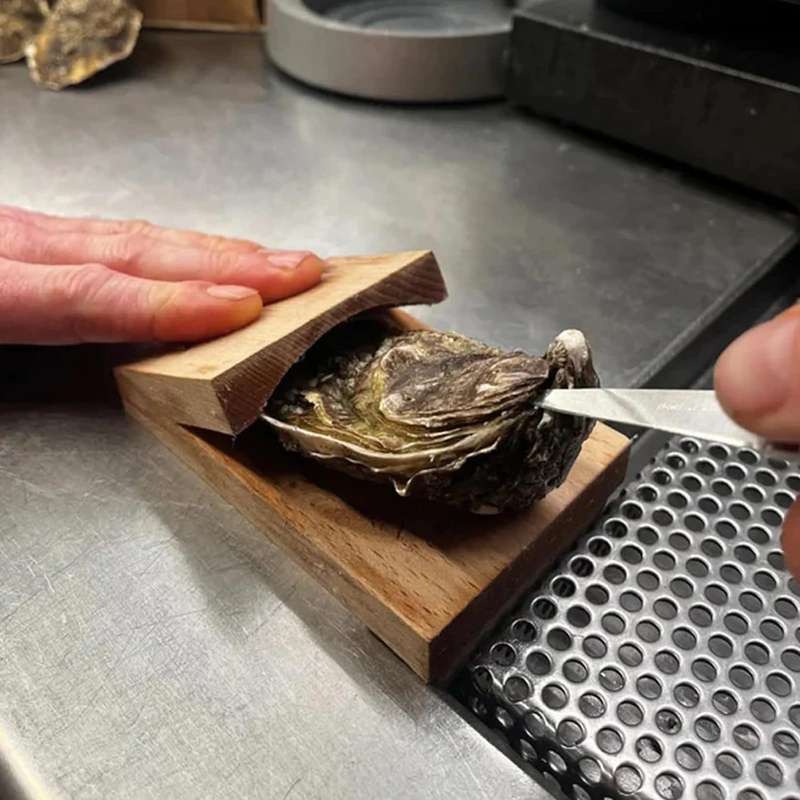 1pc Sturdy Wooden Oyster Shucking Holder with Safety Hand Guard Durable Kitchen Tool for Effortle