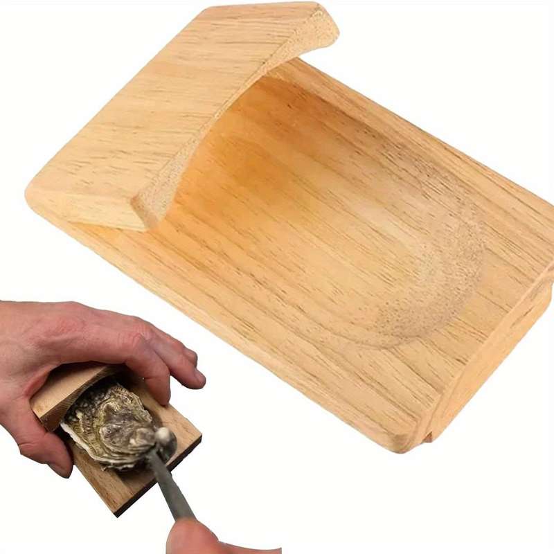 1pc Sturdy Wooden Oyster Shucking Holder with Safety Hand Guard Durable Kitchen Tool for Effortle