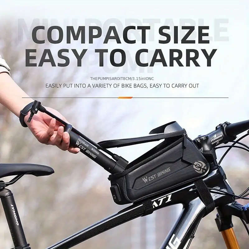 1pc Compact Portable Manual Bike Pump with Attachments PE Black Includes Ball Swim Ring Nozzles Easy
