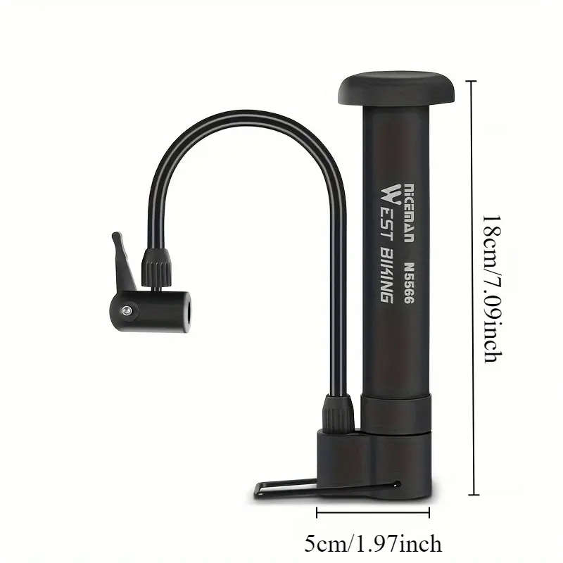 1pc Compact Portable Manual Bike Pump with Attachments PE Black Includes Ball Swim Ring Nozzles Easy