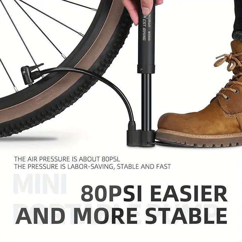 1pc Compact Portable Manual Bike Pump with Attachments PE Black Includes Ball Swim Ring Nozzles Easy
