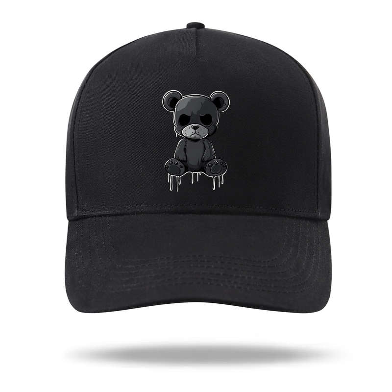 1pc Fashionable Cotton-Polyester Blend Black Teddy Bear Baseball Cap Casual Adjustable Hat Woven