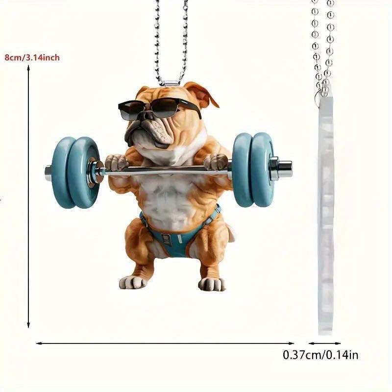 1pc 2D Flat   Funny Bulldog Acrylic Pendant with Glasses Dumbbells 7.98cm Fitness-Themed Ca