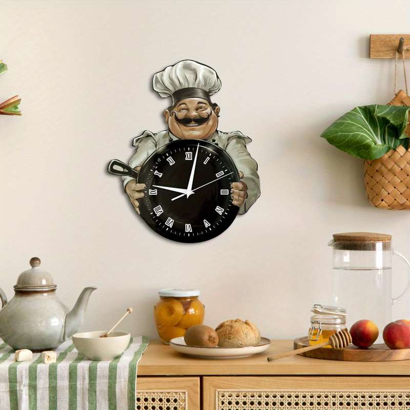 1pc of 2D Flat Putuo Decor Wall Clock Made of Wood Featuring a Chef Theme Perfect for Decorat