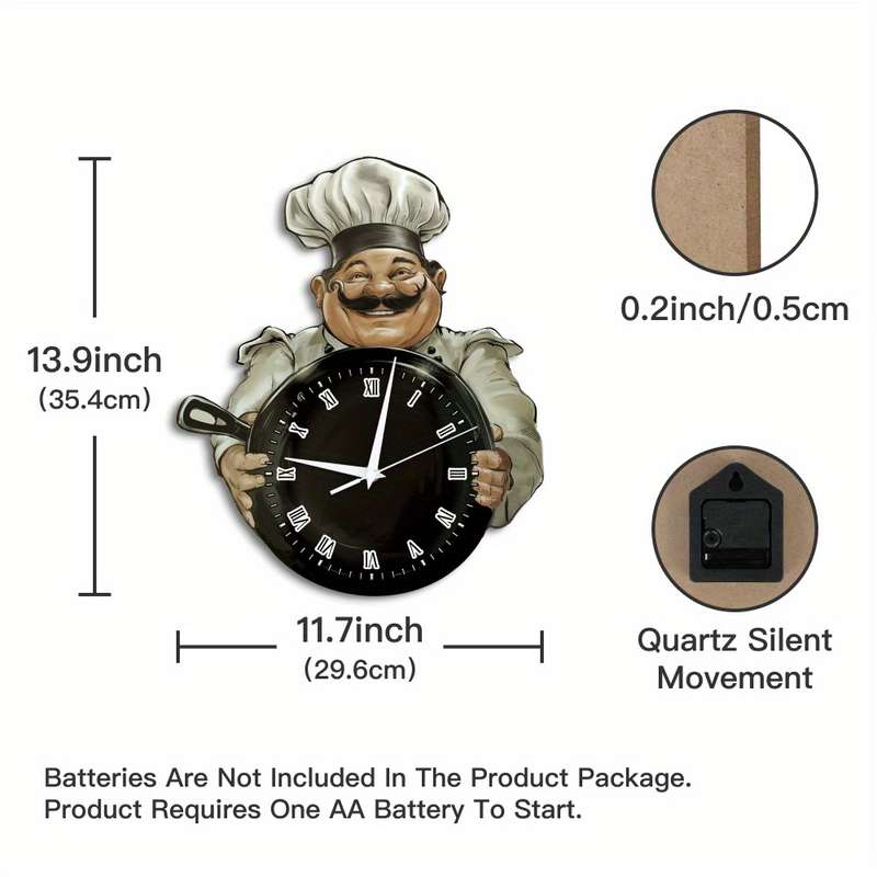1pc of 2D Flat Putuo Decor Wall Clock Made of Wood Featuring a Chef Theme Perfect for Decorat