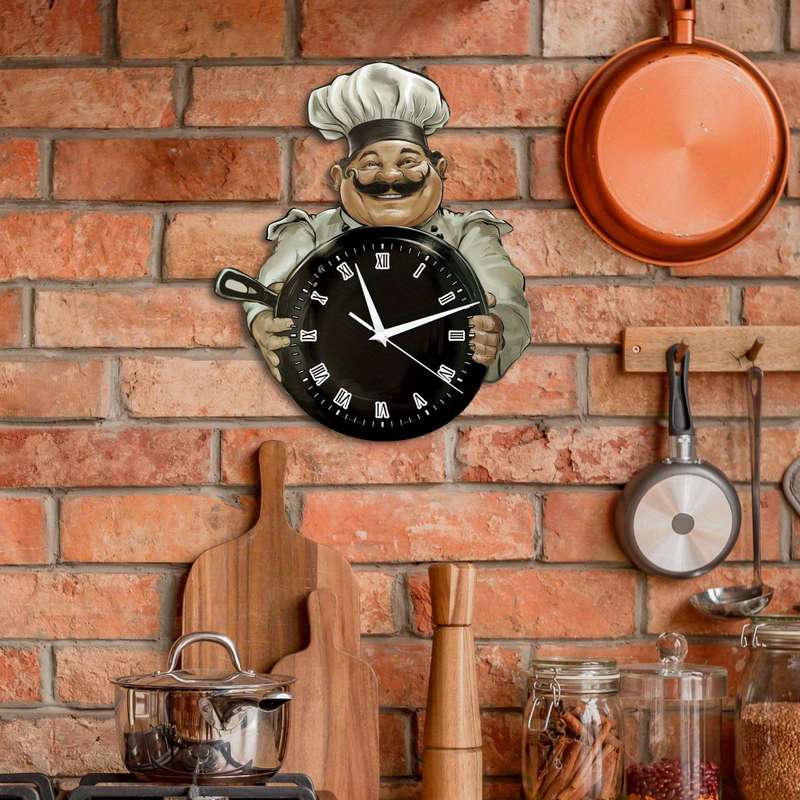 1pc of 2D Flat Putuo Decor Wall Clock Made of Wood Featuring a Chef Theme Perfect for Decorat