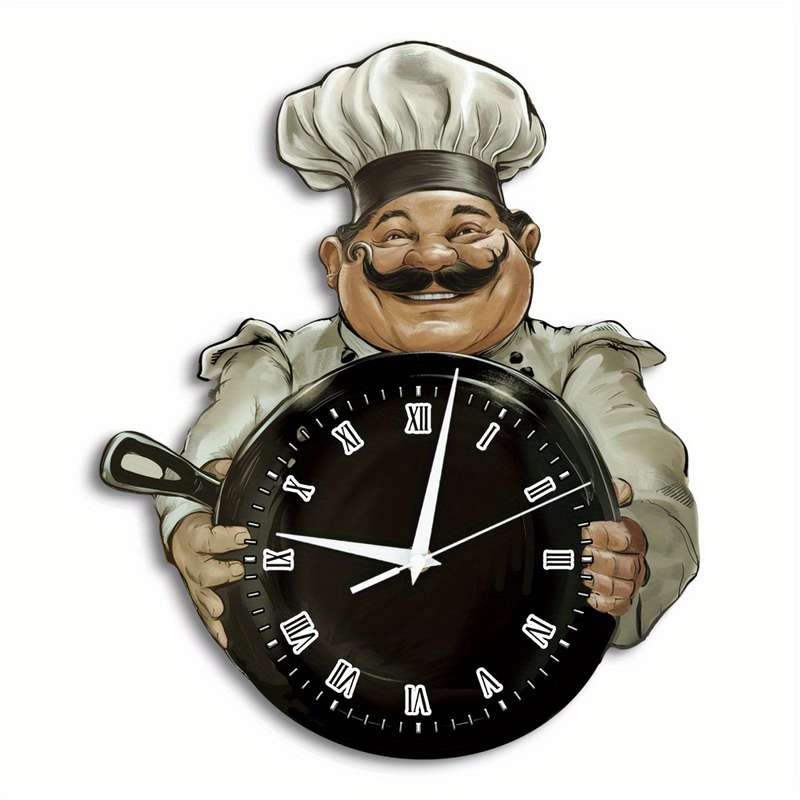 1pc of 2D Flat Putuo Decor Wall Clock Made of Wood Featuring a Chef Theme Perfect for Decorat
