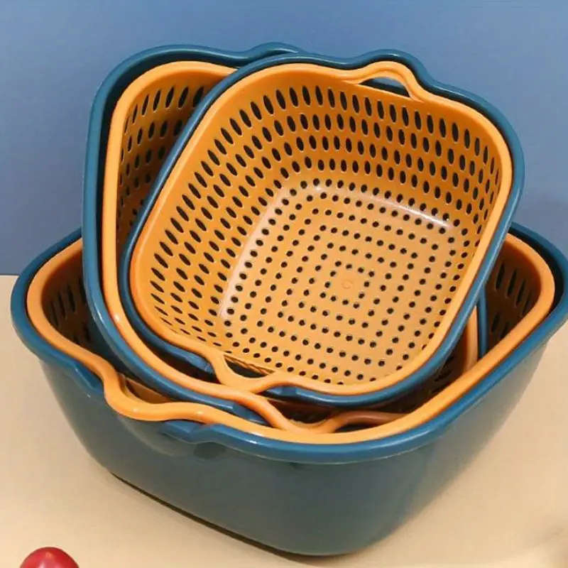 6 Piece Plastic Colander Set Double-Layer Drain Basket Reusable Kitchen Strainers for Rinsing Fruits