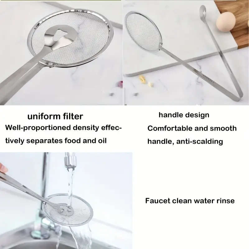 Stainless Steel Kitchen Strainer Spoon High Heat Resistant Fry Filter and Precision Colander Tongs