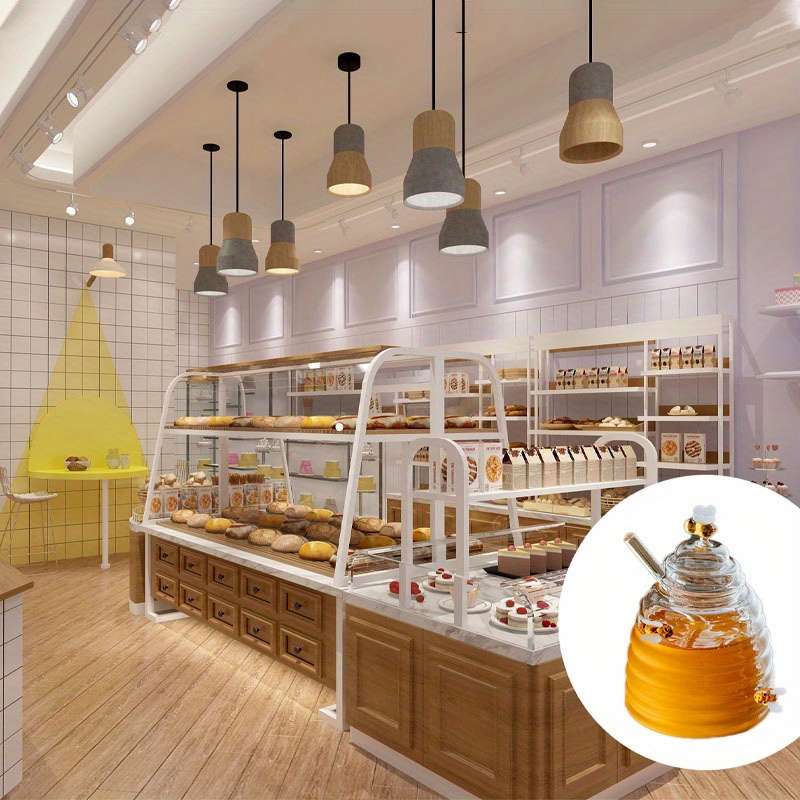 1pc 500ml 16.9oz Heat-Resistant Glass Honey Jar with Stirring Rod Cute Bee Design Transparen