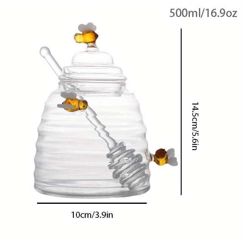 1pc 500ml 16.9oz Heat-Resistant Glass Honey Jar with Stirring Rod Cute Bee Design Transparen