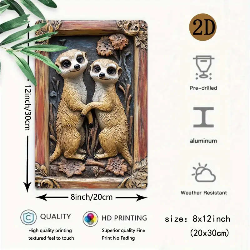 1pc Vintage Aluminum Meerkat Sign Art Nouveau Animal Theme Garden Decoration 8X12 Inch 20X30Cm Suita
