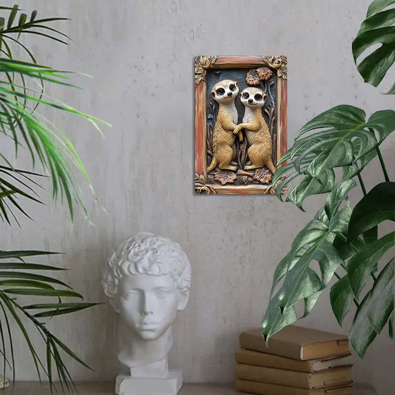 1pc Vintage Aluminum Meerkat Sign Art Nouveau Animal Theme Garden Decoration 8X12 Inch 20X30Cm Suita