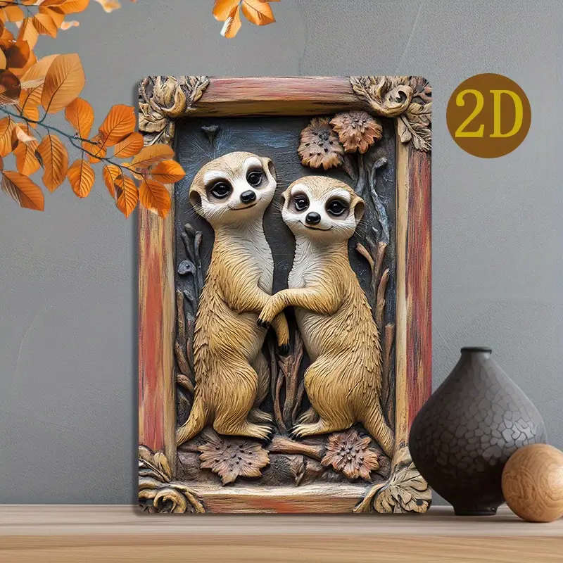 1pc Vintage Aluminum Meerkat Sign Art Nouveau Animal Theme Garden Decoration 8X12 Inch 20X30Cm Suita