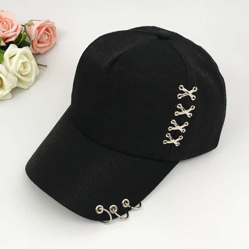 1pc Korean version of four seasons metal cross iron ring duckbill baseball cap men and women fashio