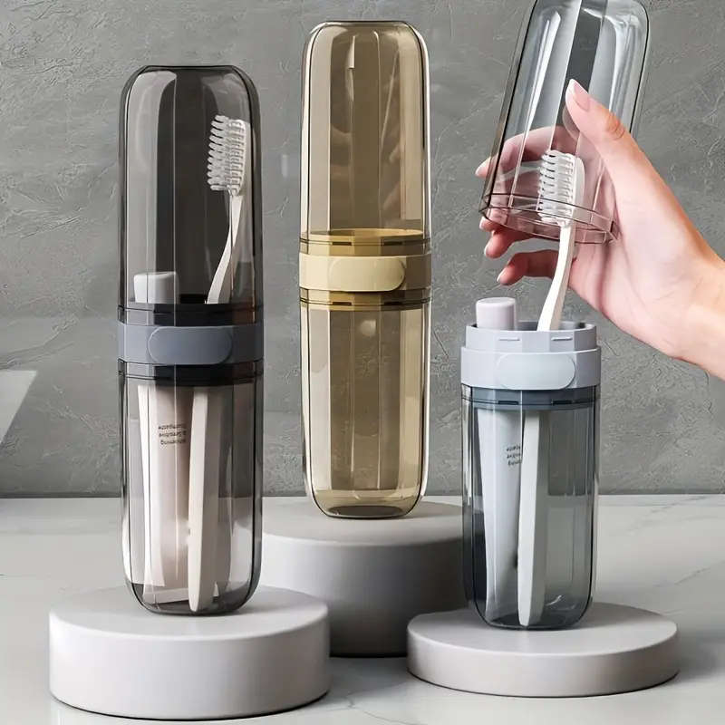 1pc Travel Toothbrush Holder and Mouthwash Cup Set Portable Space-Efficient Hygiene Solution for On