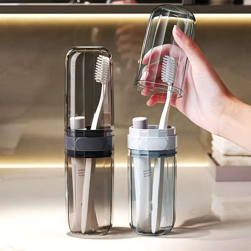 1pc Travel Toothbrush Holder and Mouthwash Cup Set Portable Space-Efficient Hygiene Solution for On