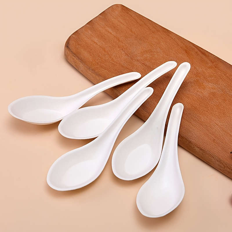 30pcs Sustainable Sugarcane Pulp Soup Spoons Food Grade Compostable Tableware for Birthday D