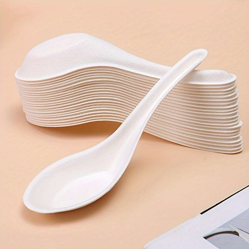 30pcs Sustainable Sugarcane Pulp Soup Spoons Food Grade Compostable Tableware for Birthday D