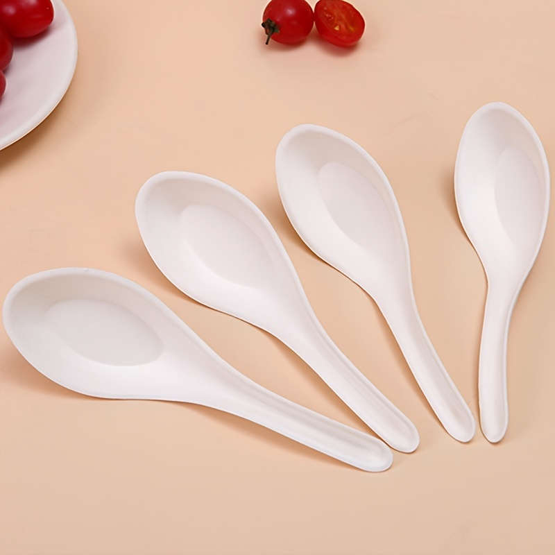 30pcs Sustainable Sugarcane Pulp Soup Spoons Food Grade Compostable Tableware for Birthday D