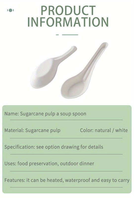 30pcs Sustainable Sugarcane Pulp Soup Spoons Food Grade Compostable Tableware for Birthday D
