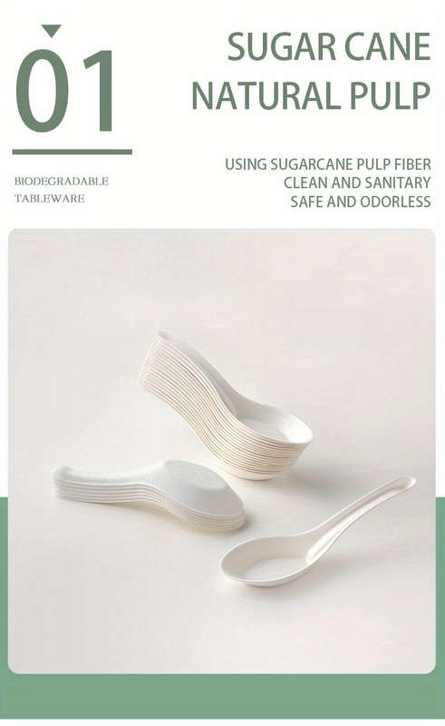 30pcs Sustainable Sugarcane Pulp Soup Spoons Food Grade Compostable Tableware for Birthday D