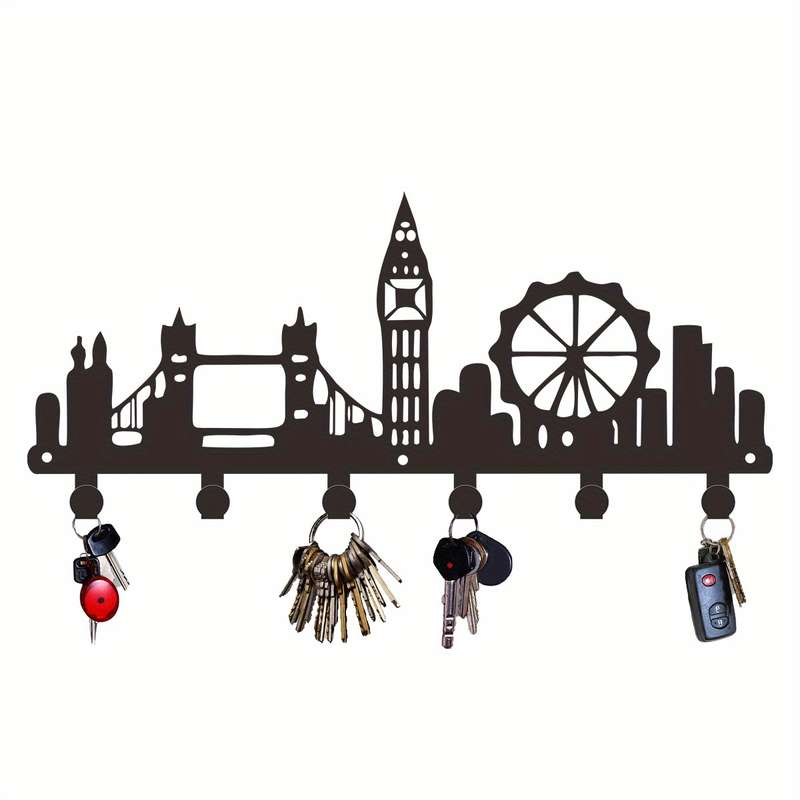 Boho Style Metal Key Holder London City Skyline Wall Mounted Coat Rack Easy Install Entryway Decor