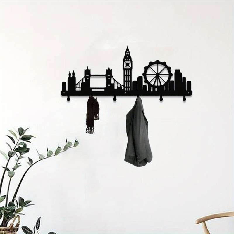 Boho Style Metal Key Holder London City Skyline Wall Mounted Coat Rack Easy Install Entryway Decor
