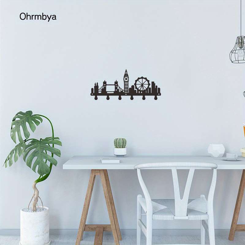 Boho Style Metal Key Holder London City Skyline Wall Mounted Coat Rack Easy Install Entryway Decor