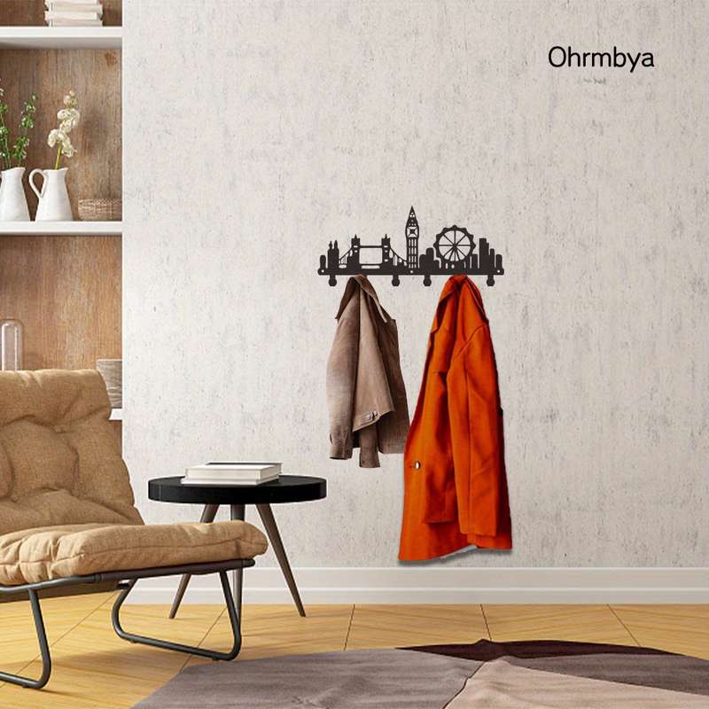 Boho Style Metal Key Holder London City Skyline Wall Mounted Coat Rack Easy Install Entryway Decor
