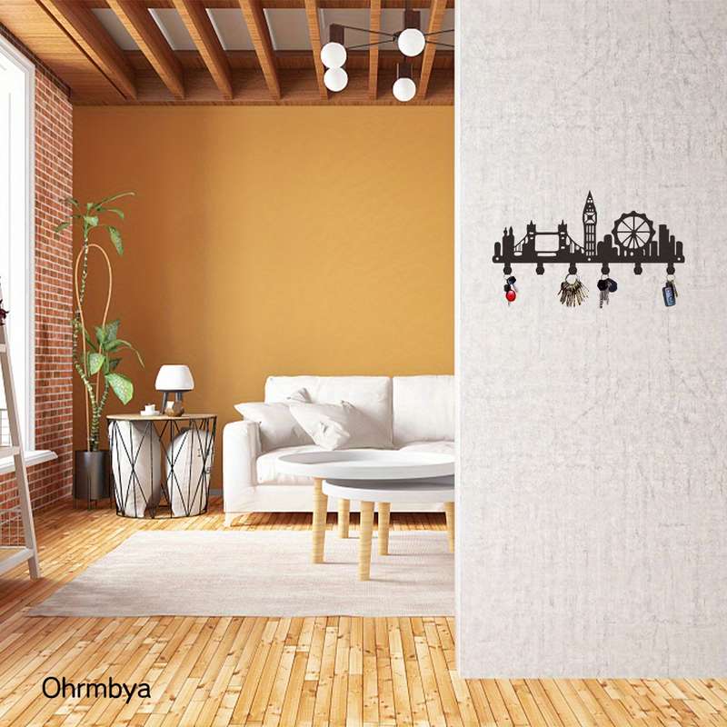 Boho Style Metal Key Holder London City Skyline Wall Mounted Coat Rack Easy Install Entryway Decor