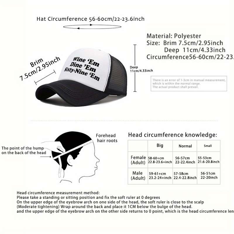 1pc VERG Breathable Mesh Baseball Cap with Letter Print Adjustable Hand-Washable Polyester Truck