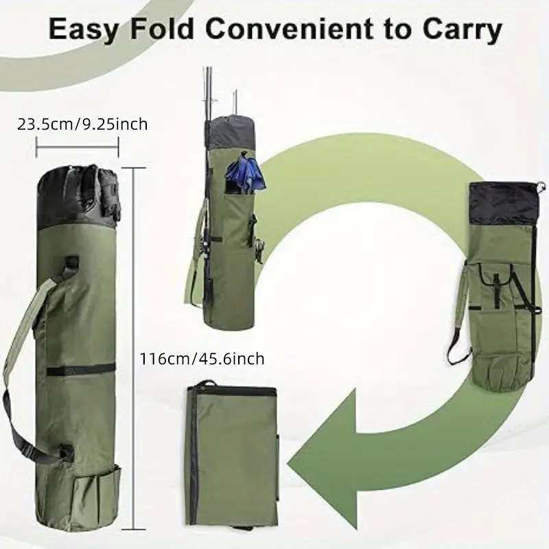 1pc Durable Multi-Functional Fishing Rod Bag Large Capacity Water-Resistant Oxford Fabric Ideal for