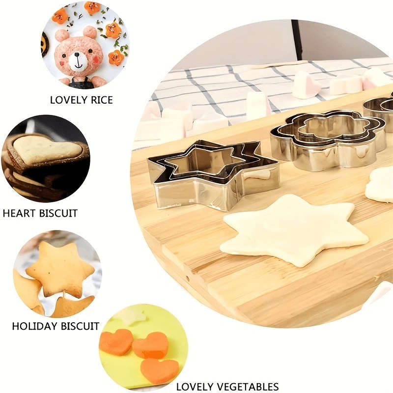 12pcs Stainless Steel Biscuit Mold Flower Shaped Circular Heart-shaped Star Shaped Biscuit Knif