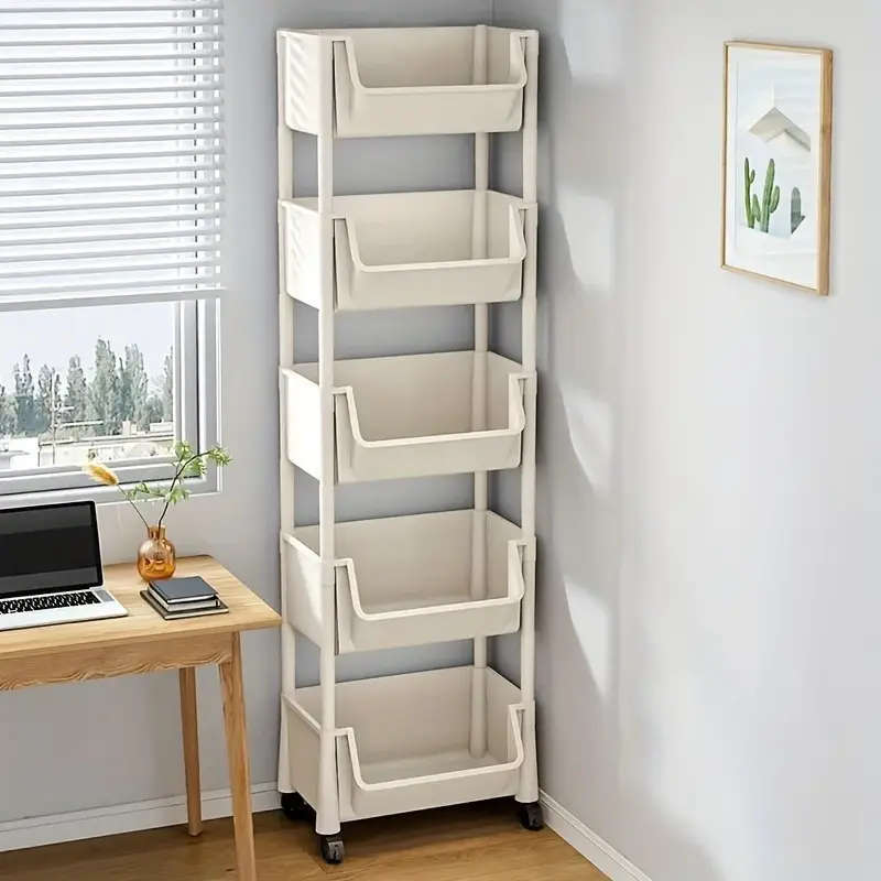1pc Versatile White Rolling Storage Cart with Wheels Perfect for Living Room Bedroom Dorm Organizati