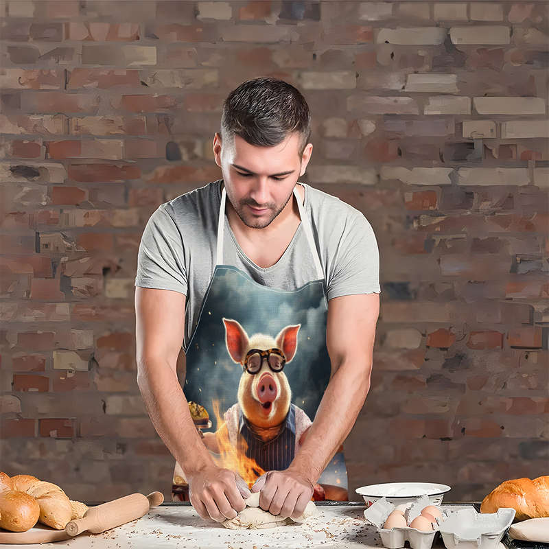 1pc Creative Pig Design Apron Whimsical Pig Cooking Painting Art Durable Linen Sleeveless