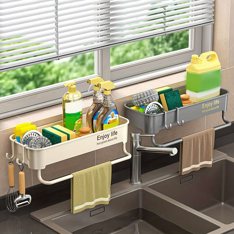 1pc Thickened Multi-Color Easy-Install 1pc Kitchen Sink Organizer No-Drill Storage Rack for Spice