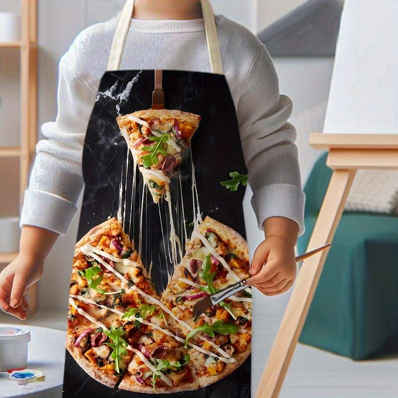 1pc of Brushed Pizza Kitchen Apron Made of Polyester Fabric Hand-Painted for Cooking Bakin