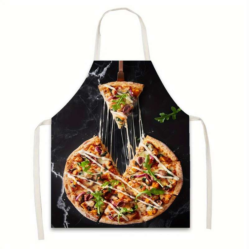 1pc of Brushed Pizza Kitchen Apron Made of Polyester Fabric Hand-Painted for Cooking Bakin